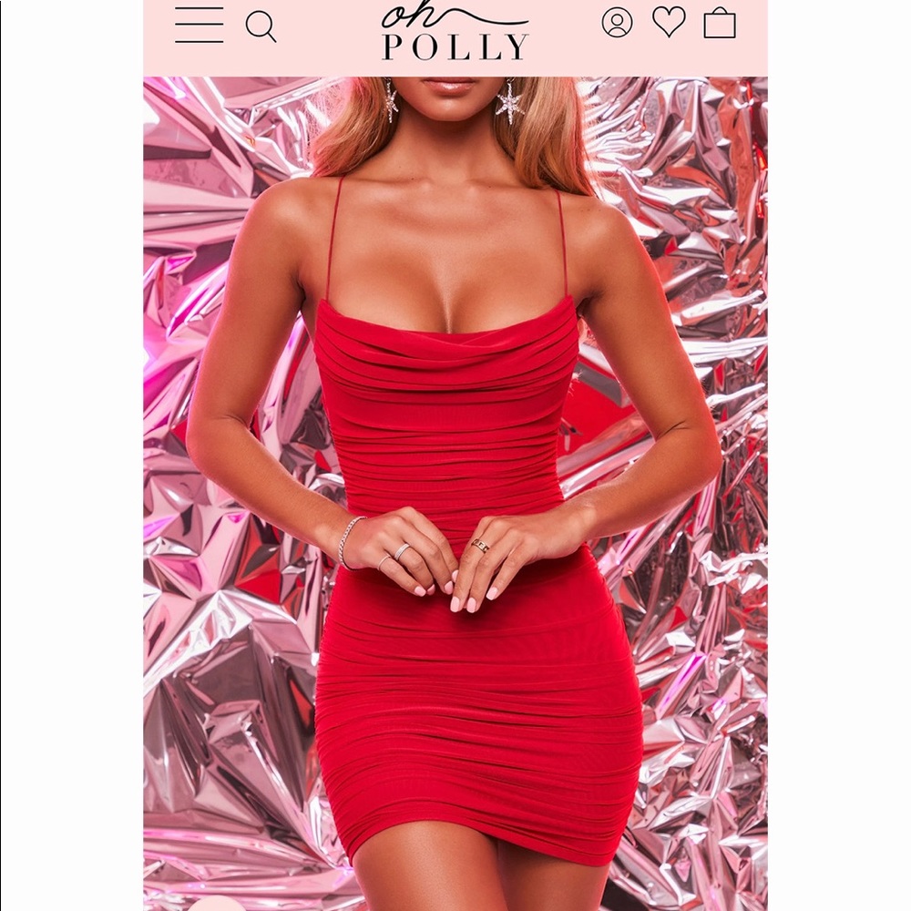 Oh Polly Ruched Bodycon Mini Dress in Red